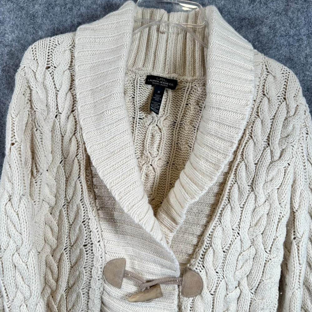 Ralph Lauren Shawl Collar Toggle Cardigan Sweater Womens Medium Cream Rabbit